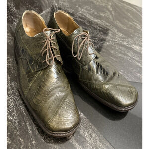David Eden Armor Hornback Lizard Alligator Shoes Men Size 12 Green Lace Oxford